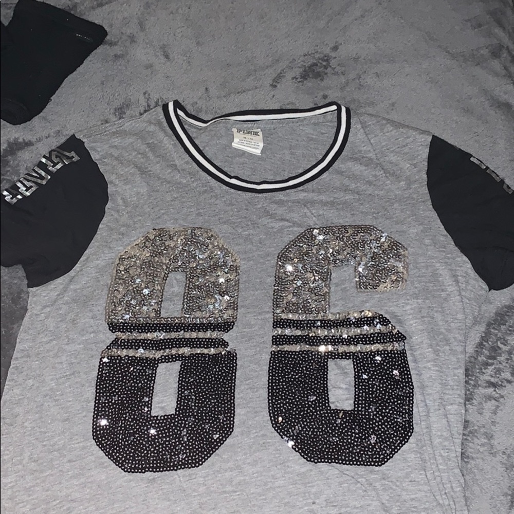 Pink(black grey and silver shirt)